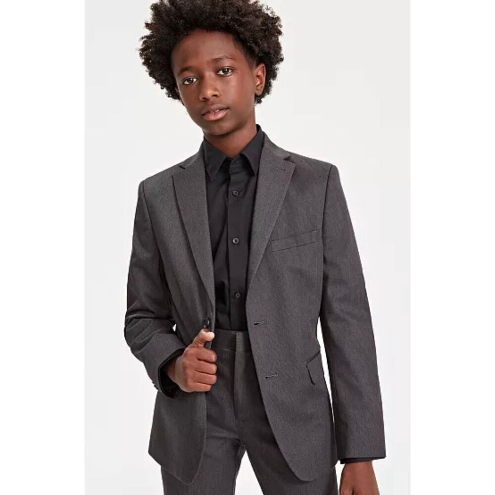 Kenneth Cole Reaction Youth Mini Houndstooth Slim Fit Stretch Suit Jacket Taupe/